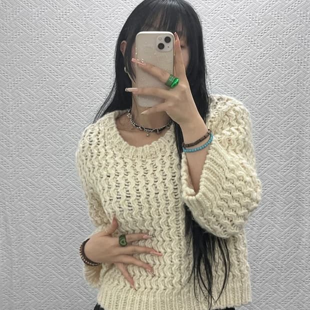 자라 모던 여리 폭닥 크림아이보리 뜨개 니트 L C08174