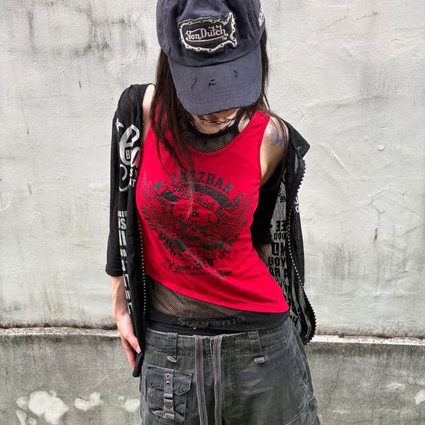 Skull Print Layered Mesh Sleeveless