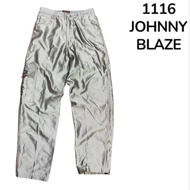 00s 조니 블레이즈 유광 실버 힙합 와이드 팬츠 34