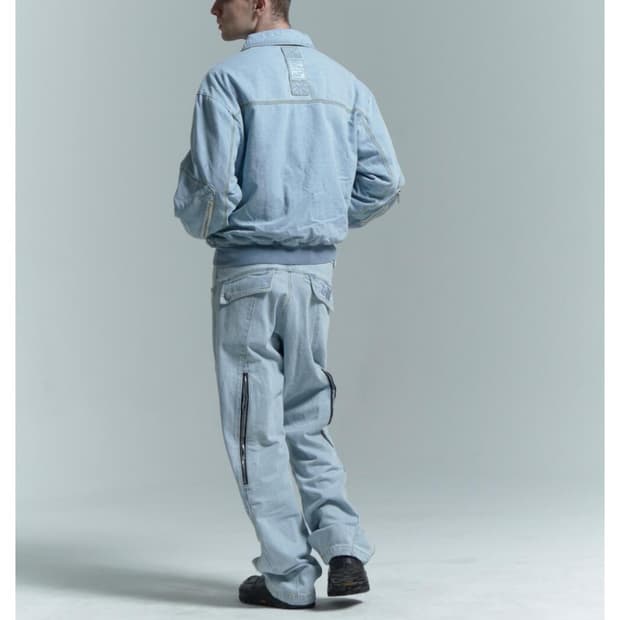 wave zipper pants steel blue