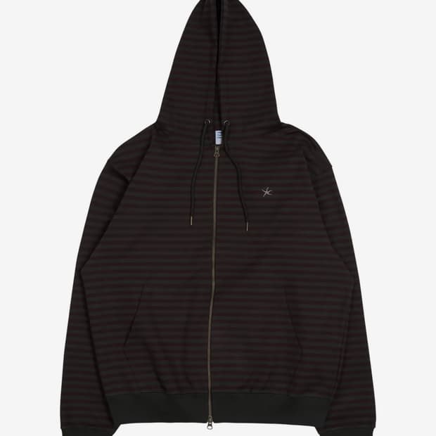 stripe hooded zip-up burgundy