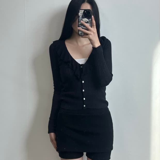 폴로 진스 프릴 펀칭 니트 가디건