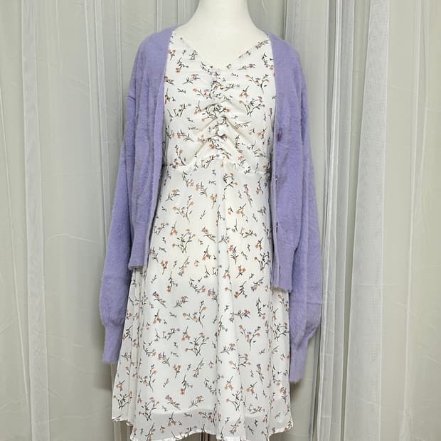 💜모리걸 보라돌이 페어리 잔꽃 플로럴 원피스 코디세트