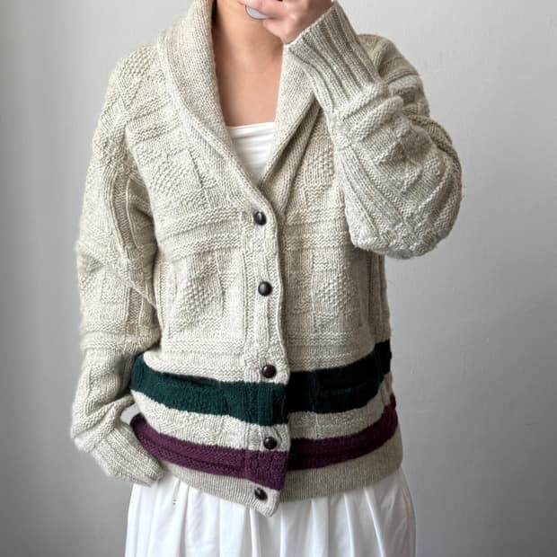 [L] 폴로 셔틀랜드 울 숄카라 가디건