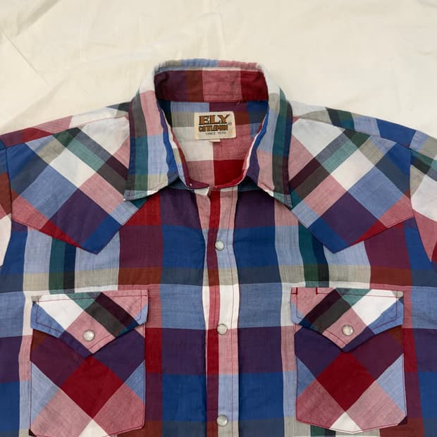 빈티지 웨스턴 셔츠 멀티 체크 반팔