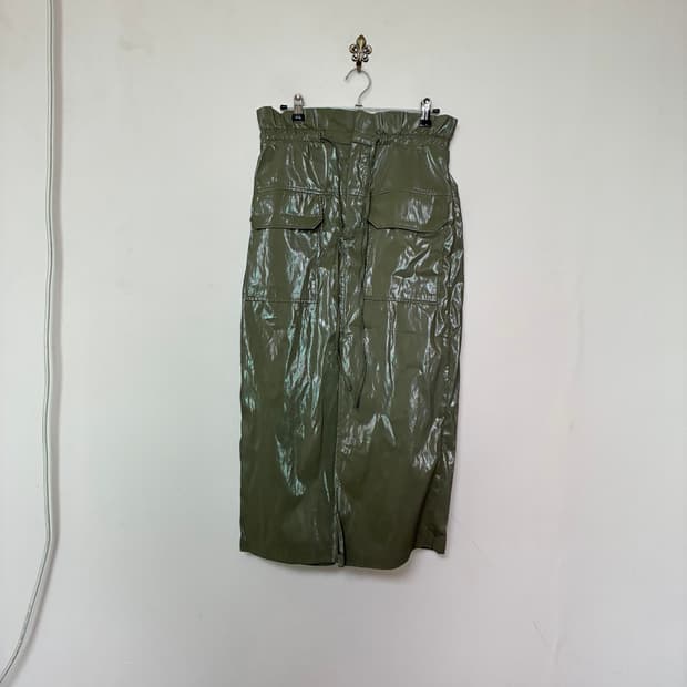 Zara khaki leather long sk 