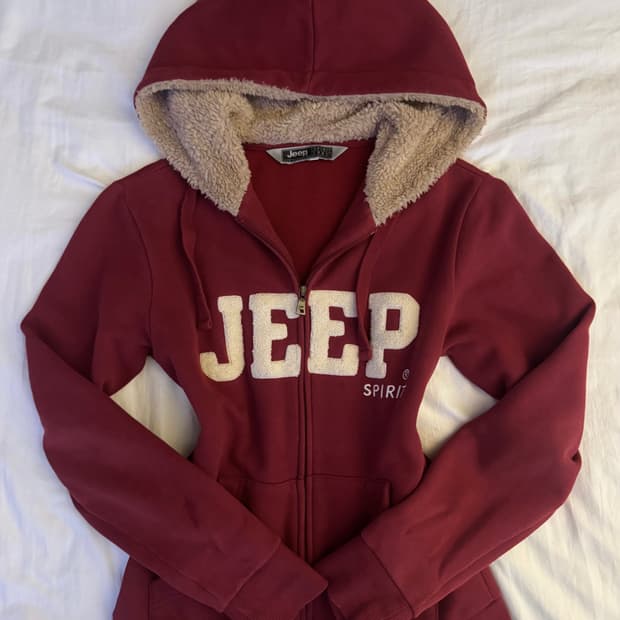 지프 버건디 울프죠 후드집업 M