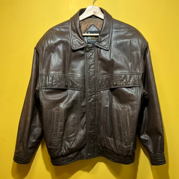90s [95] 런던포그 소가죽 빈티지 블루종 가죽자켓