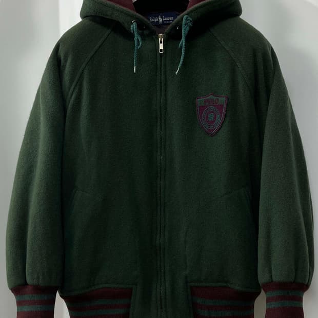 80's 폴로 랄프로렌 스크래블 쉴드 울 바시티 봄버 자켓