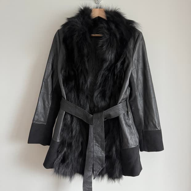 Pre owned 리얼 레더&모피 코트
