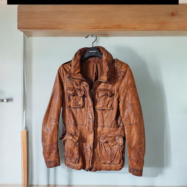 빈티지 브라운 컬러 양가죽 여성 가죽 자켓 55