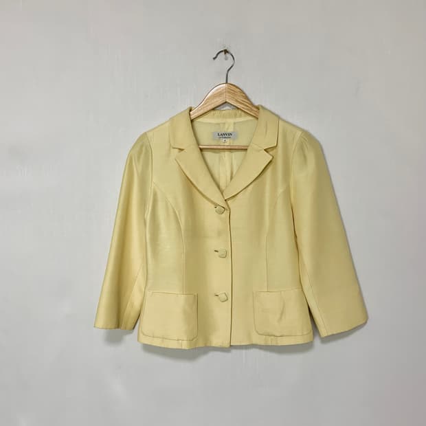 LANVIN 린넨 혼방 자켓 옐로우 랑방 여성 빈티지 세미크롭 자켓