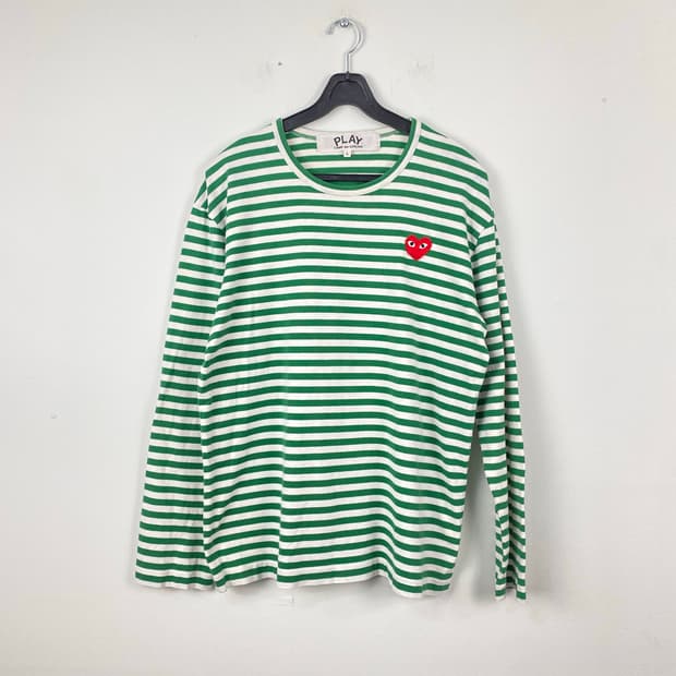 꼼데가르송 그린 스트라이프 롱슬리브 티셔츠 L