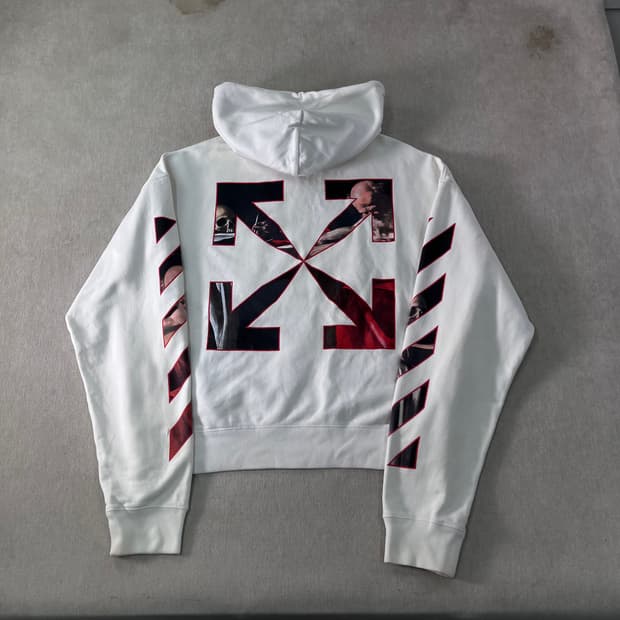 105 오프화이트 카라비지오 프린트 화이트 후드티