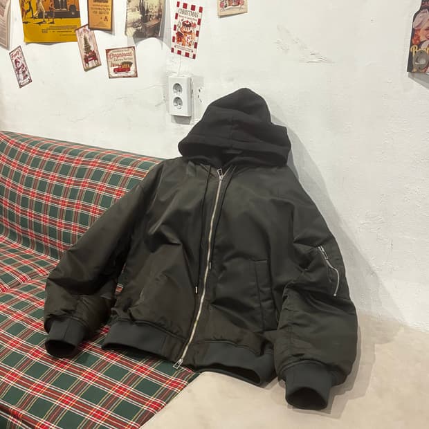 TNGT 후드 레이어드 MA-1 블루종/다크 그레이