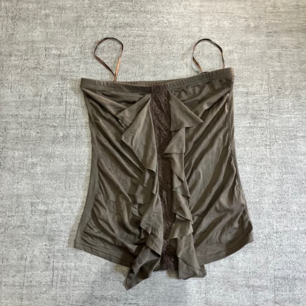 일본빈티지 핀터깔y2k 보헤미안 슬리브리스 레이스러플나시