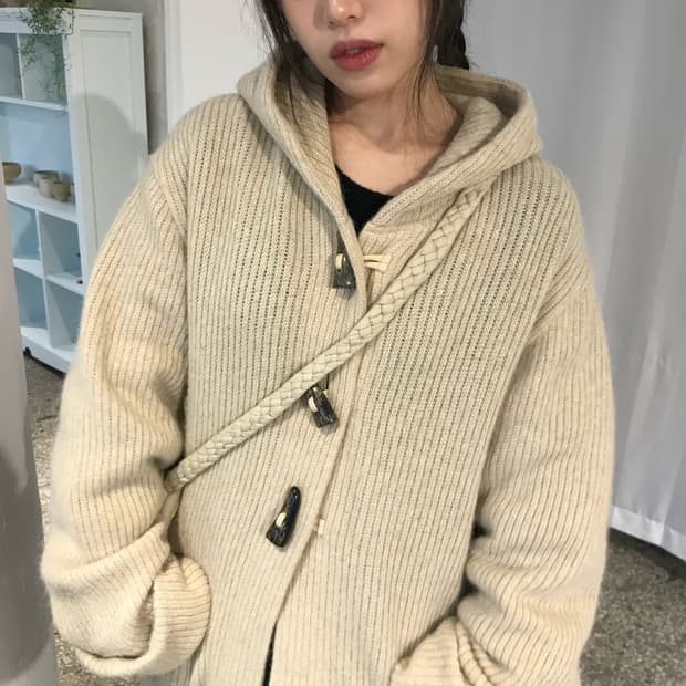 오트밀 니트 후드 코트