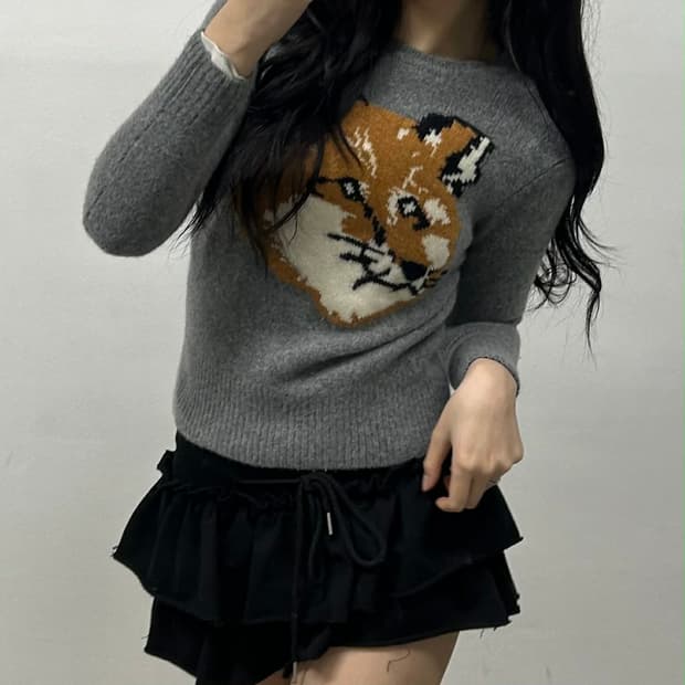 메종키츠네 빅폭스헤드 램스울 걸즈 크루넥 니트(S)