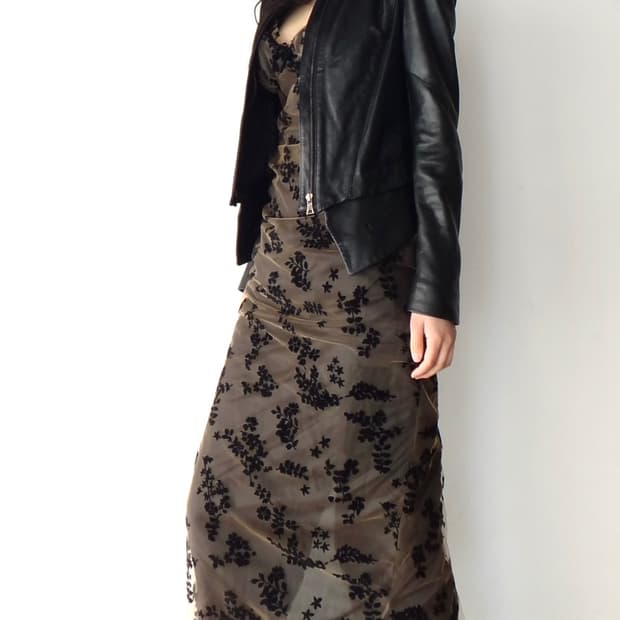 Slim lining dual leather jacket / black