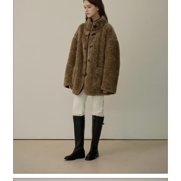 엘리오티 퍼 리버시블 하프 코트- 브라운