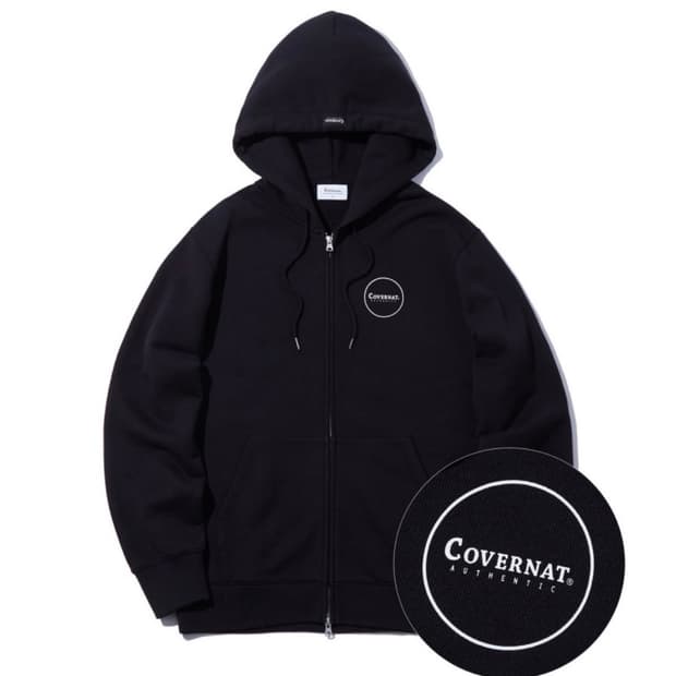  커버낫(Covernat) 어센틱 로고 검정 후디 집업 S
