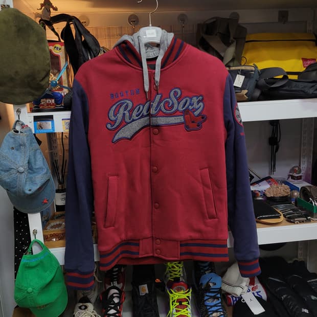 MLB 보스턴 레드삭스 후드 야구 점퍼 코튼 바시티 버건디 진네이비