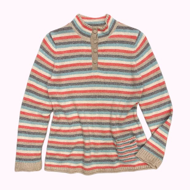color stripe wool button knit