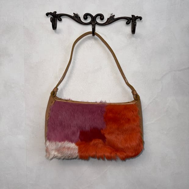 Pink orange mixed fur stitch 숄더백