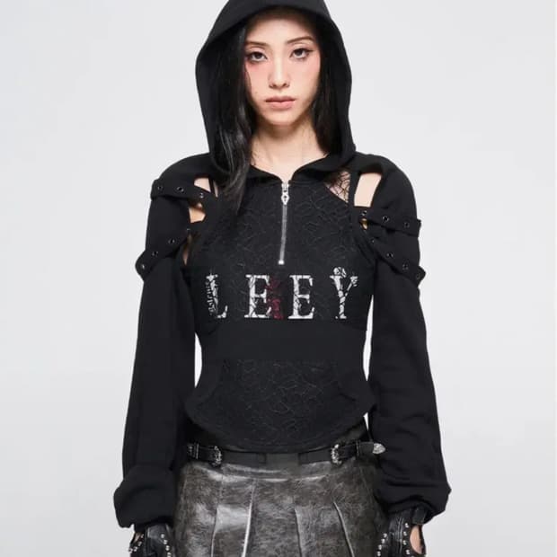 와이이이엘 LEEY 메쉬 슬릿 후디 블랙