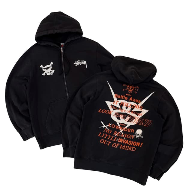 00s 스투시 X 배틀 액스 스컬 후드집업 블랙