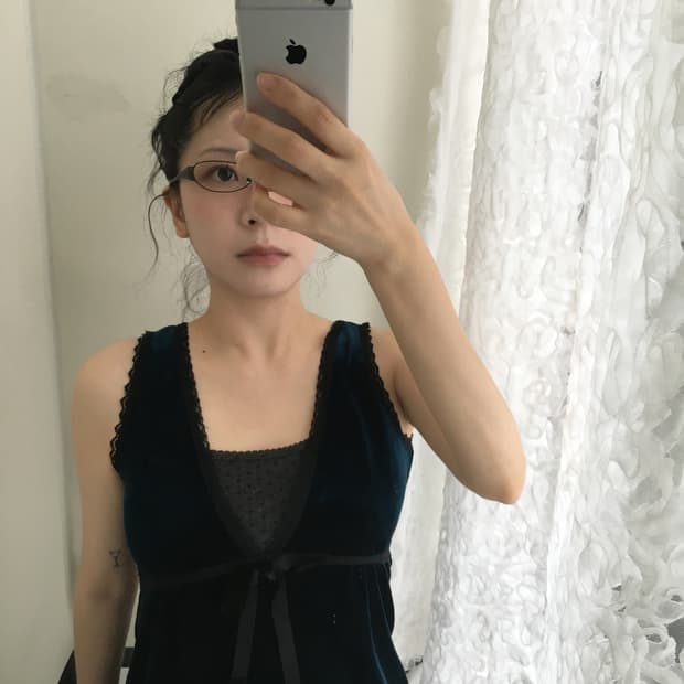 teal velvet ribbon top
