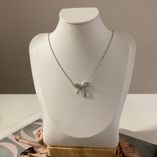실버925 리본 큐빅 목걸이 각인있음