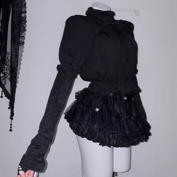 다크로맨틱 2피스 세트 셔링 리본 고스 공겜여주 고딕