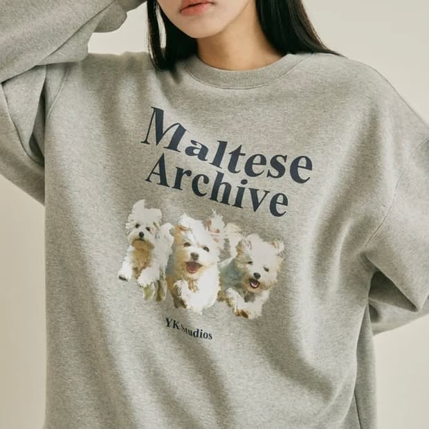 [새상품]와이케이 말티즈 아카이브 기모 맨투맨 회색 1사이즈