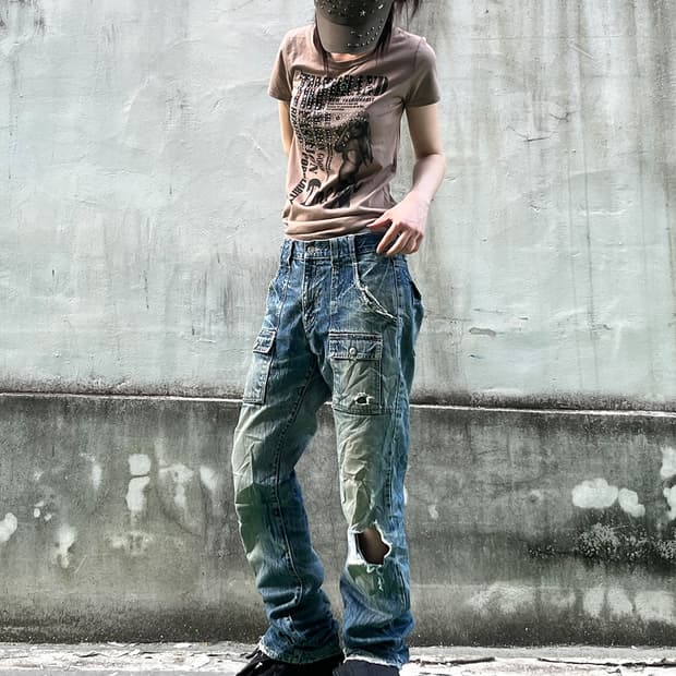 Y2K Distressed Cargo Denim Pants