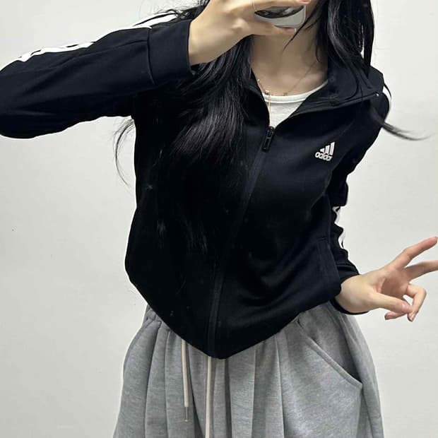 아디다스 블랙 삼선 아이돌 트랙탑 져지(M)