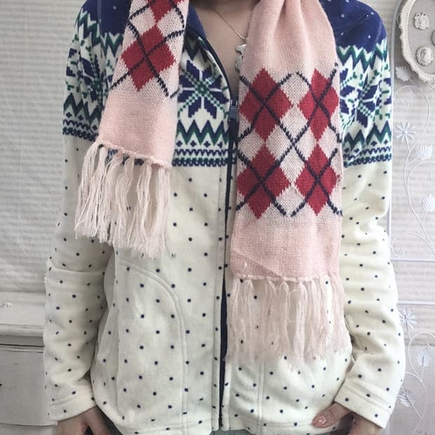 jpn vintage peach pink argyle muffler