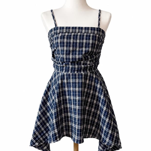     체크 셔링 플레어 튜닉 탑