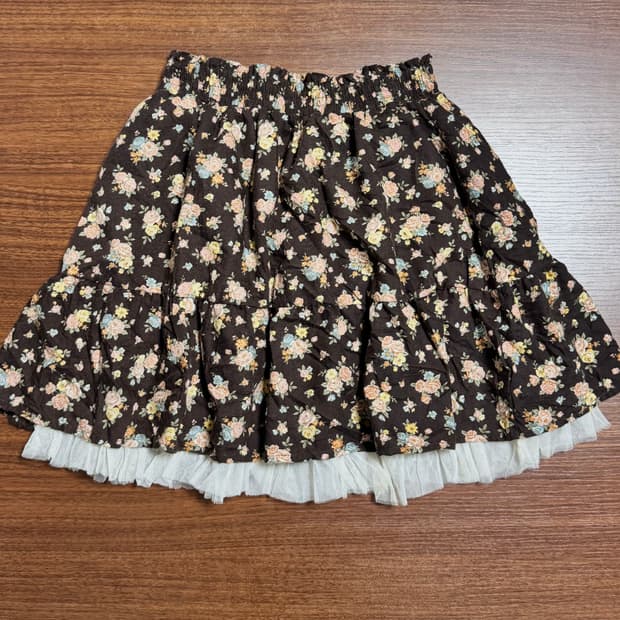 빈티지 플라워 패턴 브라운 미니 스커트 모리걸