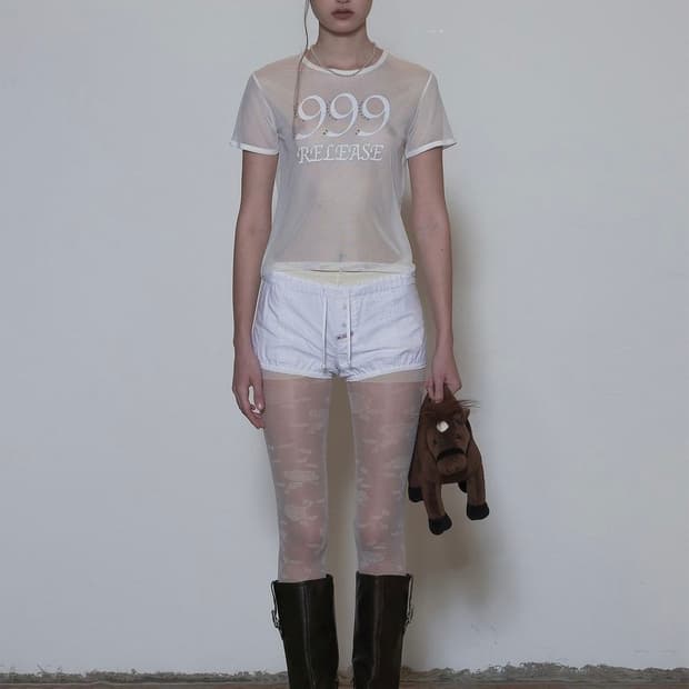 스컬프터) 시스루 크롭 탑 티셔츠