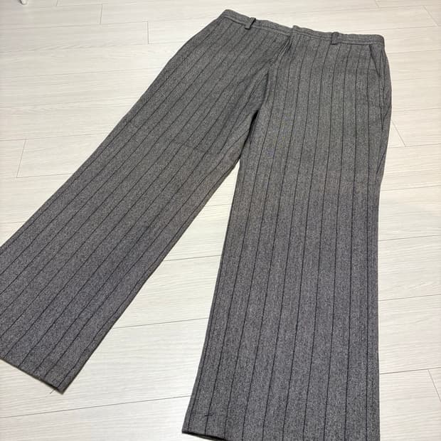 빈티지 그레이 와이드 울 스트라이프 슬랙스 33인치