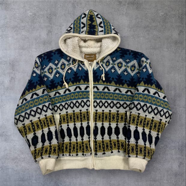 VTG 믹스 컬러 패턴 코위찬 니트 후드 집업