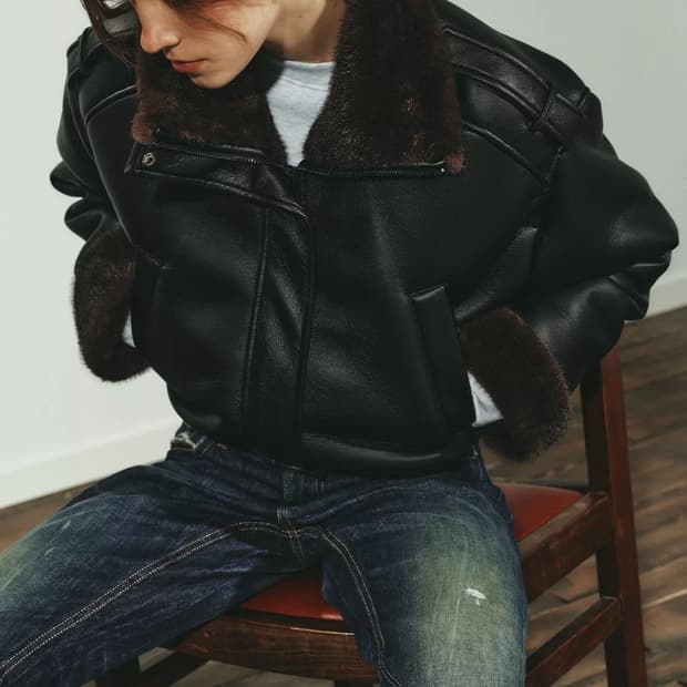 자라 페이크 레더 더블 페이스드 봄버 자켓 무스탕 S