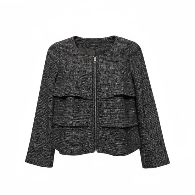 JPN VINTAGE 숏 트위드 집업자켓 이중 플랩 골드지퍼 디테일 블랙