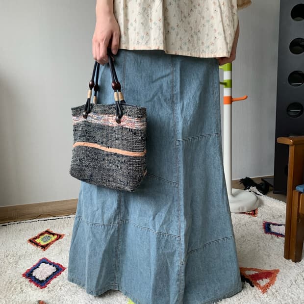 denim patch maxi skirt 