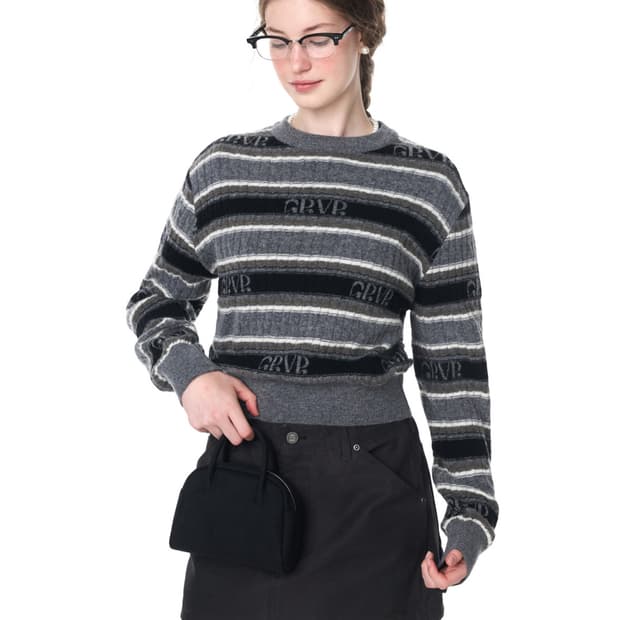 그로브 스트라이프 케이블 니트 그레이