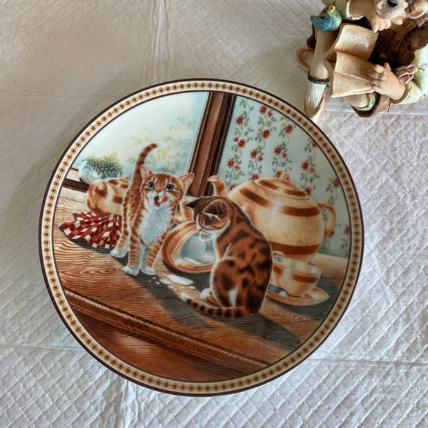 고양이 그림 장식 접시 미국 Knowles