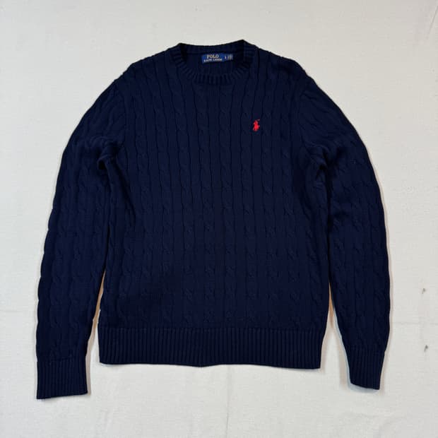 L) 폴로 랄프로렌 케이블 꽈배기 라운드넥 니트 네이비 P77
