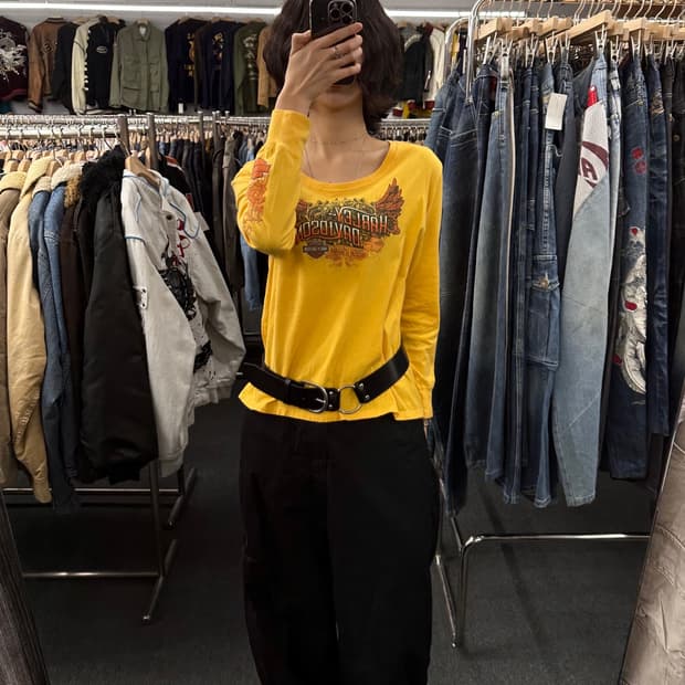 XL)할리데이비슨 빈티지 프린팅 여성 롱슬리브