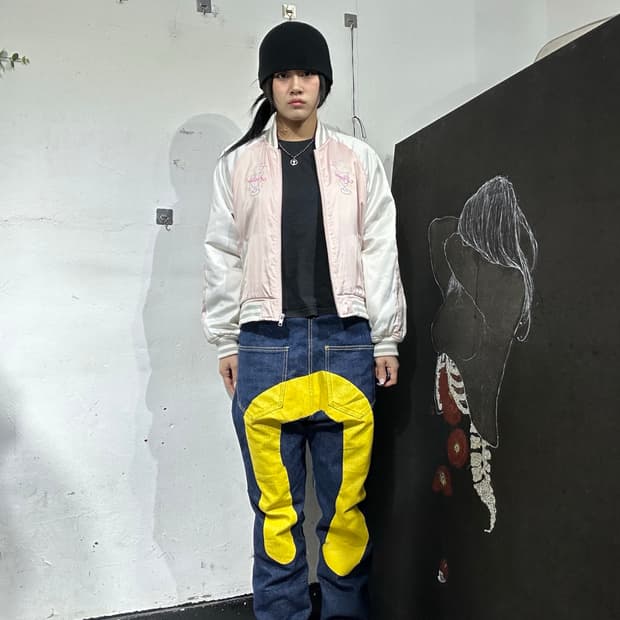 일본빈티지 Air lines 연핑크 자수 파르페 y2k 스카잔 s 57